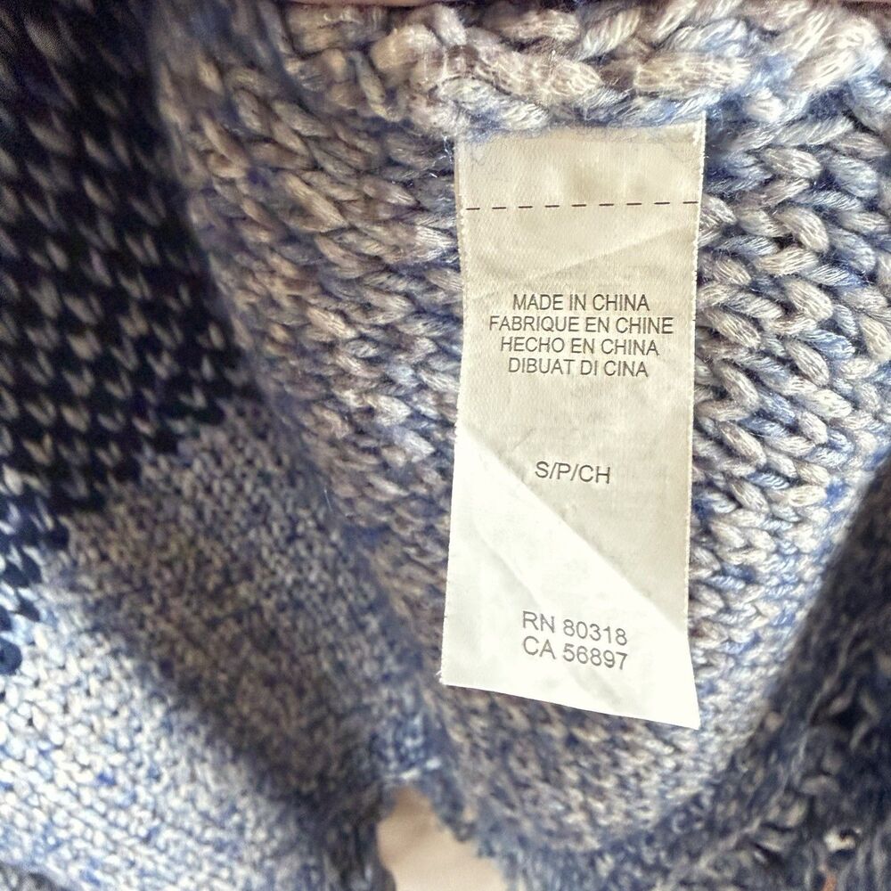 Lucky Brand Open Sweater Blue Striped Knit Fringe Western Mixed Media Artsy Sz S - Picture 9 of 11